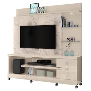 Estante Home Theater Alan Calacata Off White Para Tv Até 55 Com Rodízios - Madetec Calacata Off White