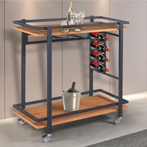 Adega/ Carrinho Espanha Base em Aço Industrial e Tampo em Madeira Laminado Espresso Móveis Cinamomo