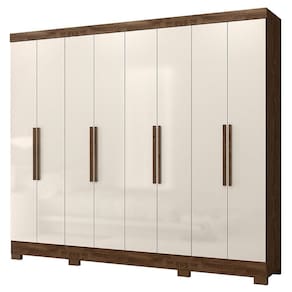 Guarda Roupa Casal Diplomata 8 Portas Castanho Wood Off White - Moval Castanho Wood Off White