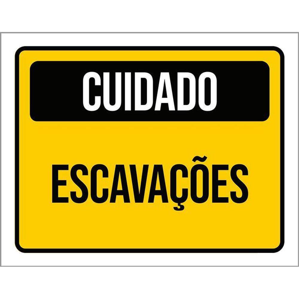 Placa Sinalização - Cuidado Escavações Amarelo 36X46