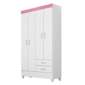 Guarda Roupa Solteiro Astro 4 Portas E 2 Gavetas Branco Rosa - Demóbile Branco Rosa