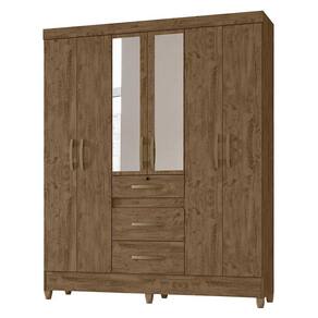 Guarda Roupa Casal Itatiba 6 Portas E 3 Gavetas Castanho Wood Com Espelho - Moval Castanho Wood