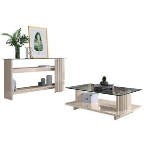 Aparador E Mesa De Centro Frizz Calacata Off White Com Tampo De Vidro - Madetec Calacata Off White
