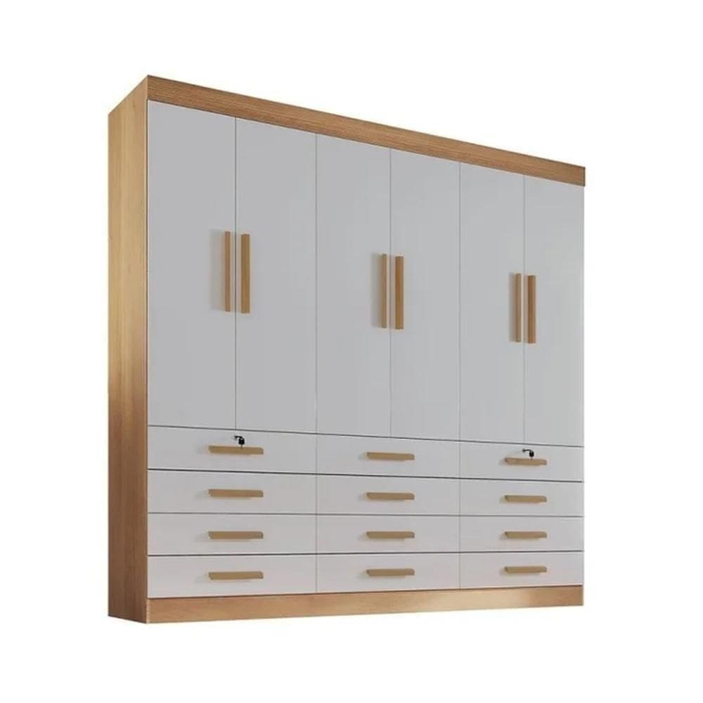 Guarda Roupa 6 Portas 12 Gavetas Mônaco D`doro Cinamomo Off White