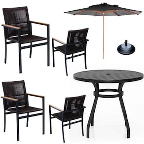 Jogo Conjunto De Mesa 4 Cadeiras Jardim Piscina Em Corda Náutica E Aluminio Preto