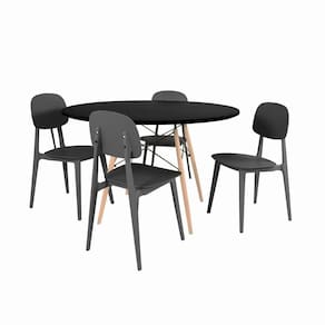 Conjunto Mesa De Jantar Redonda Eiffel Preta 100cm Com 4 Cadeiras Itália - Preto