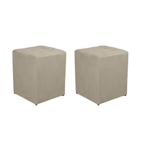 Kit 2 Puff Quadrado Decorativo Suede Cor:creme