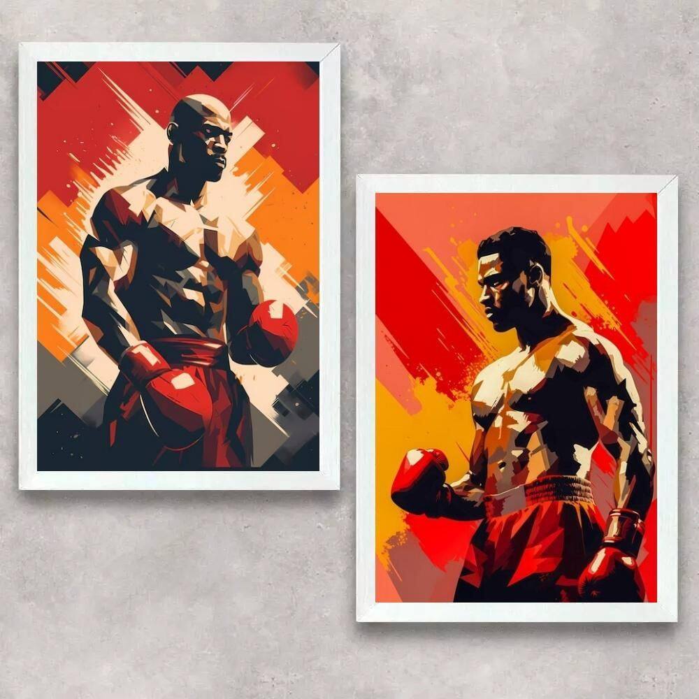 Kit 2 Quadros Artes Boxe - Lutadores 24X18Cm - Com Vidro