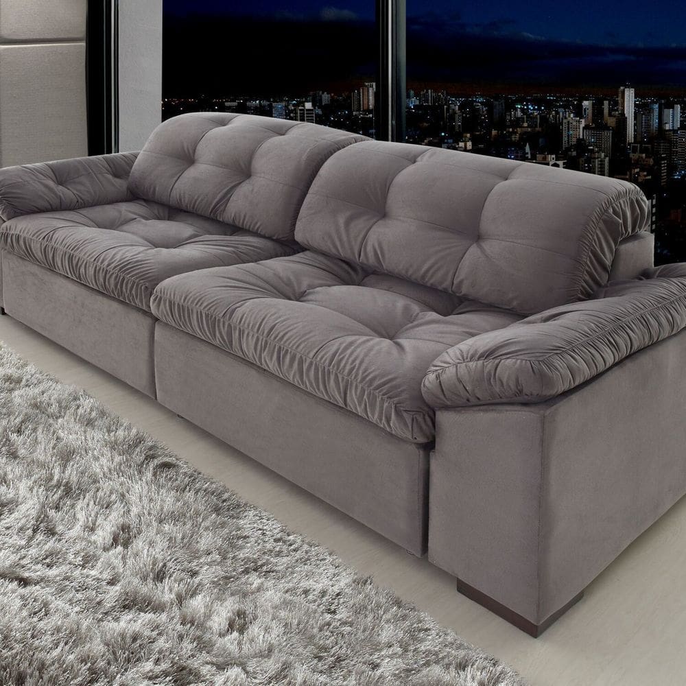 Sofá Retrátil e Reclinável 2 Lugares 240 Cm Pérola Veludo Cinza