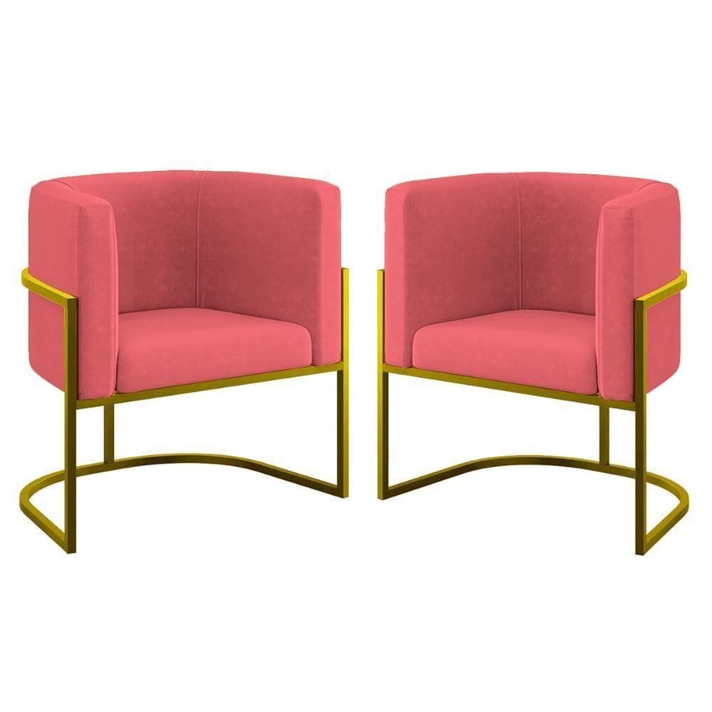 Kit 02 Cadeiras Poltrona Lua Para Sala Quarto Balaqui Decor Rosa