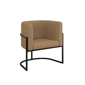 Cadeira Poltrona Lua Moderna Veludo Base De Metal Preto Capuccino