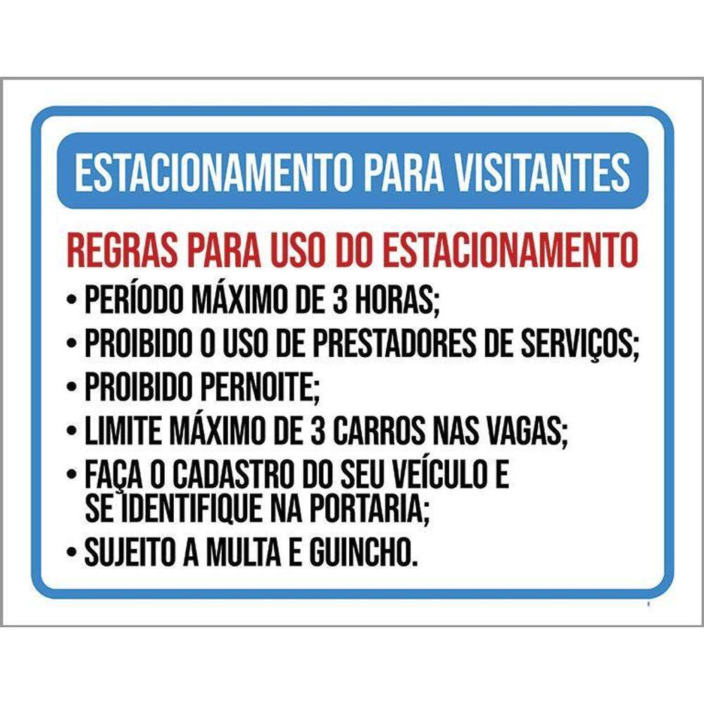 Kit 3 Placas - Regras Estacionamento Visitantes