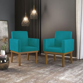 Kit 2 Poltronas Cadeira Reforçada - Escritório Recepção Cor:azul-turquesa