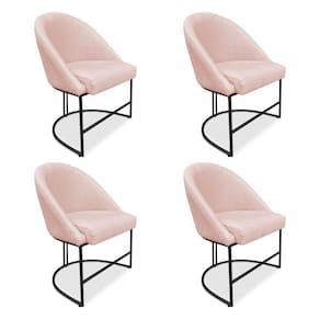 Kit 04 Cadeiras Poltrona De Jantar Bela Suede Base Metálica Industrial Preto Pallazio Rosa Bebê