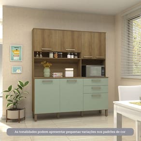 Cozinha Compacta 7 Portas E 2 Gavetas Com Tampo Luciane Móveis Carvalho Avelã Verde Mar