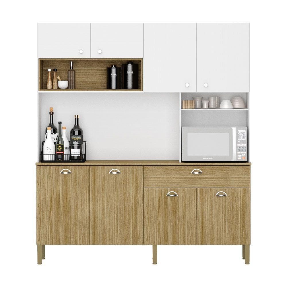 Armário De Cozinha Compacta 8 Portas E 1 Gaveta 182cm Seul Freijó-supremo - Pallazio