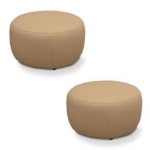 Kit 2 Puffs Decorativos Mariele Sala De Estar Pés Em Madeira Couro Nude G88 - Gran Belo