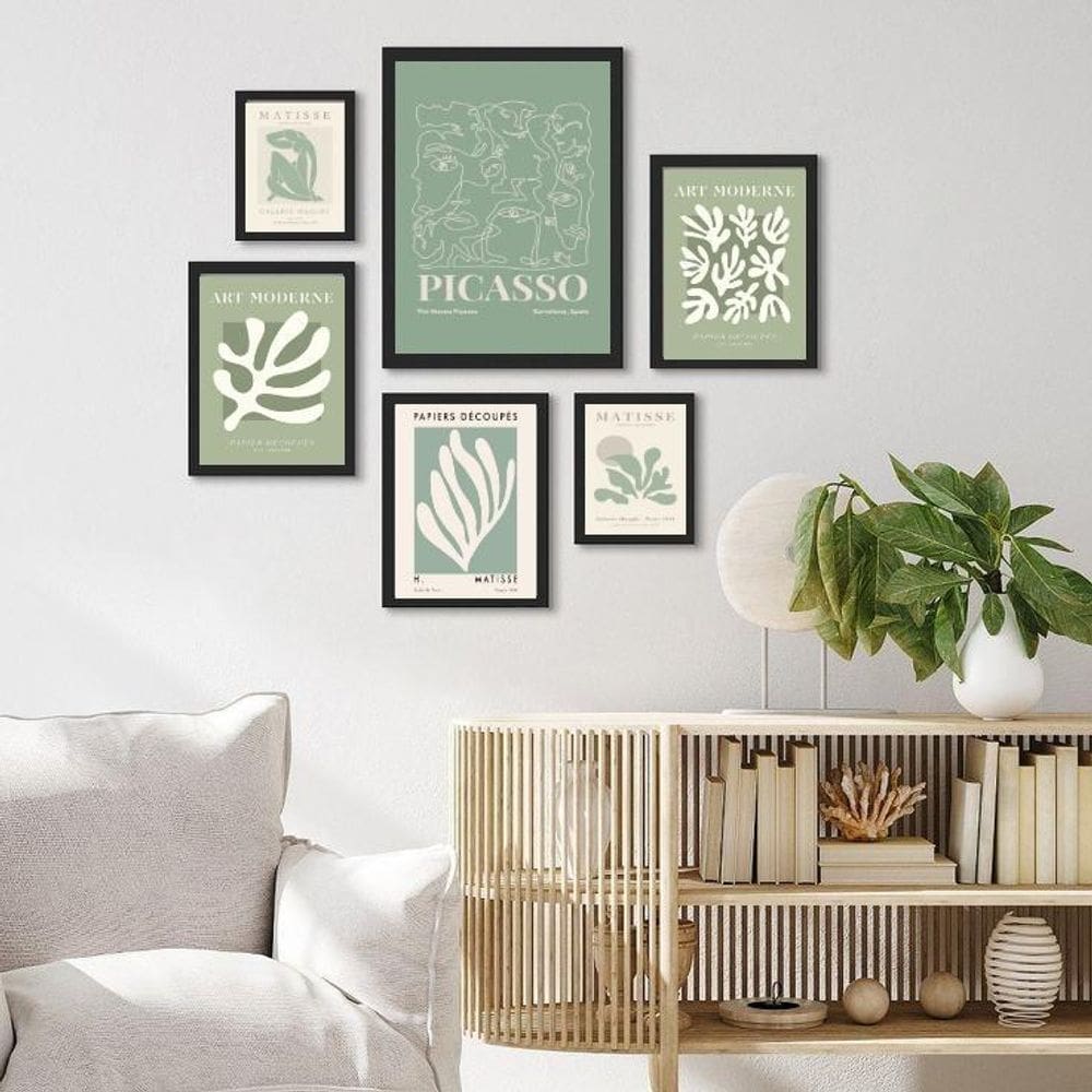 Kit 6 Quadros Matisse Picasso Bege E Verde
