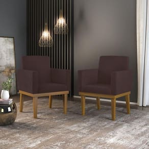 Kit 02 Cadeiras Poltronas Com Base Reforçada Para Recepção Marrom ? Balaqui Decor