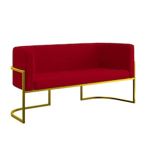 Sofá Namoradeira 2 Lugares Moderna Base Metal Gold Balaqui Vermelho