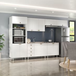 Cozinha Completa 6 Peças 100% Mdf Bp 2 Balcões 3 Aereos e Torre Quente Maranello Branco