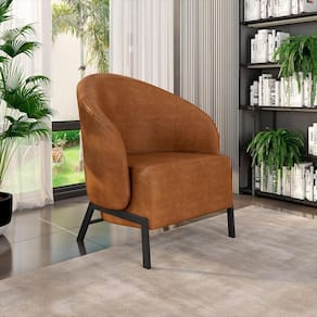 Poltrona Decorativa Sala De Estar Kenya Pés Em Ferro Pu Preto/caramelo G33 - Gran Belo