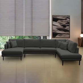 Sofá Decorativo Sala De Estar Osaka 430cm Modulado Em U Com Almofadas Linho Grafite