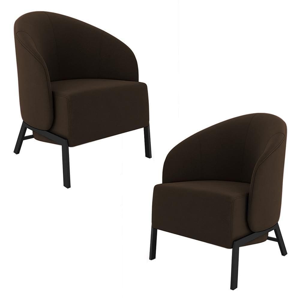 Kit 2 Poltronas Decorativa Sala De Estar Kenya Pés Em Ferro Veludo Preto/marrom G33 - Gran Belo