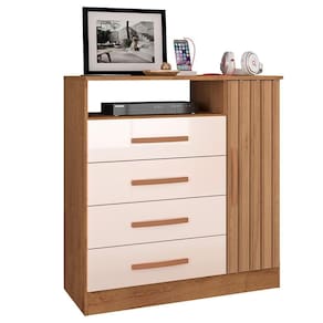 Comoda Delta Quarto Com 4 Gavetas E 1 Porta Canelato+3d Canelato-off White
