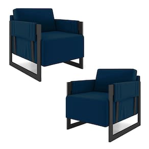 Kit 2 Poltronas Decorativa Sala De Estar Moria Base Em Ferro Veludo Preto/azul G33 - Gran Belo