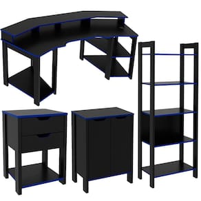 Conjunto Gamer Completo 4 Peças Me41x63x64x66x67 Preto Azul Tecno Mobili Preto Azul