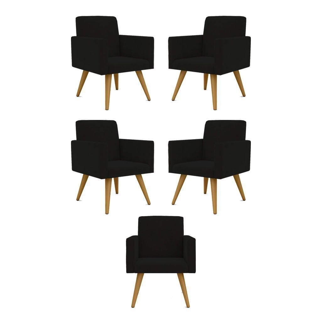 Kit 05 Poltronas Nina Decorativa Para Recepção Balaqui Decor Cor:preto