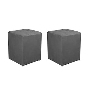 Kit 2 Puff Quadrado Decorativo Suede Cor:cinza