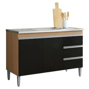 Balcão Para Pia Andréia 100 Cm 2 Portas Amendoa Preto Ajl