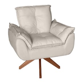 Poltrona/cadeira Decorativa Glamour Opala Com Base Giratória 30cm Em Madeira Bege