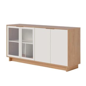 Buffet Aparador Gunga Decorativo 160cm Mdf Portas De Vidro Offwhite-freijó G73