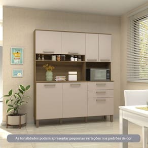 Cozinha Compacta 7 Portas E 2 Gavetas Com Tampo Luciane Móveis Carvalho Cinnamon