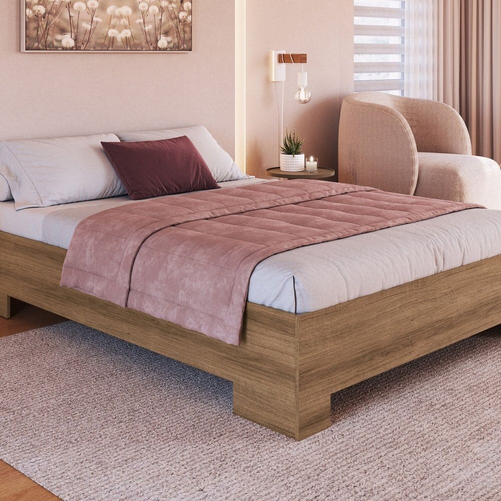 Cama de Casal Queen Box com Estrado Fixo 160 Xangai Mel