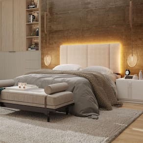 Cabeceira Estofada Cama Box Casal Com Led Splend 140 Cm Veludo Bege