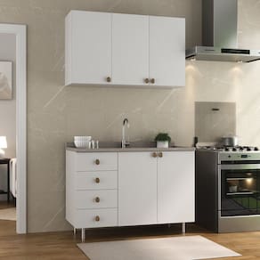 Cozinha Compacta 2 Peças 100% Mdf Bp 1 Balcão 1 Aereo Maranello Branco