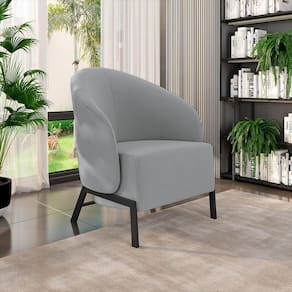 Poltrona Decorativa Sala De Estar Kenya Pés Em Ferro Veludo Preto/cinza G33 - Gran Belo
