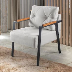 Poltrona Decorativa Paris Linho Base em Aço Industrial Espresso Móveis Cinza