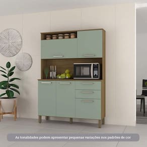 Cozinha Compacta 5 Portas E 2 Gavetas Com Tampo Luciane Móveis Carvalho Verde Mar