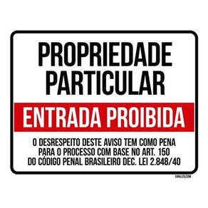 Kit 20 Placas Propriedade Particular Entrada Proibida 36X46