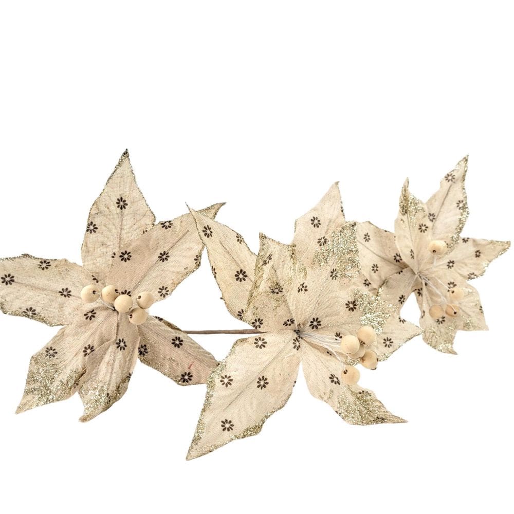 Kit 3 Poinsettia Champanhe Bico De Papagaio 24Cm Natal