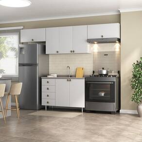 Cozinha Compacta 4 Peças 100% Mdf Bp 1 Balcão 3 Aereos Maranello Branco