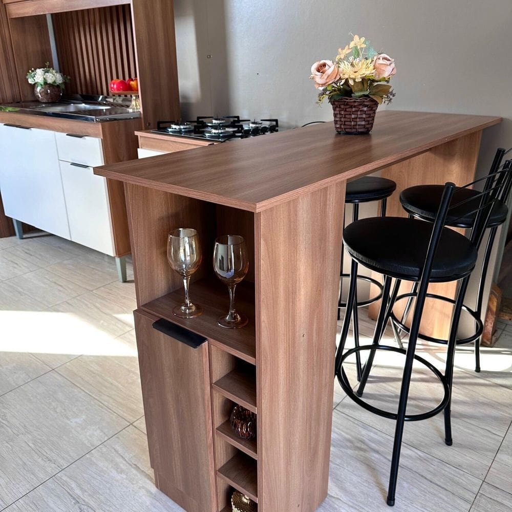 Bancada para Cozinha com Adega 1 Porta com Prateleira Manchester