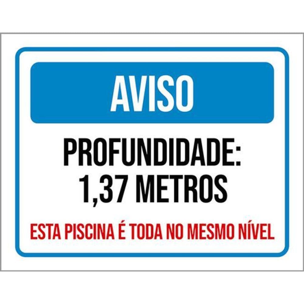 Kit 3 Placas Aviso Profundidade 1,37 Metros