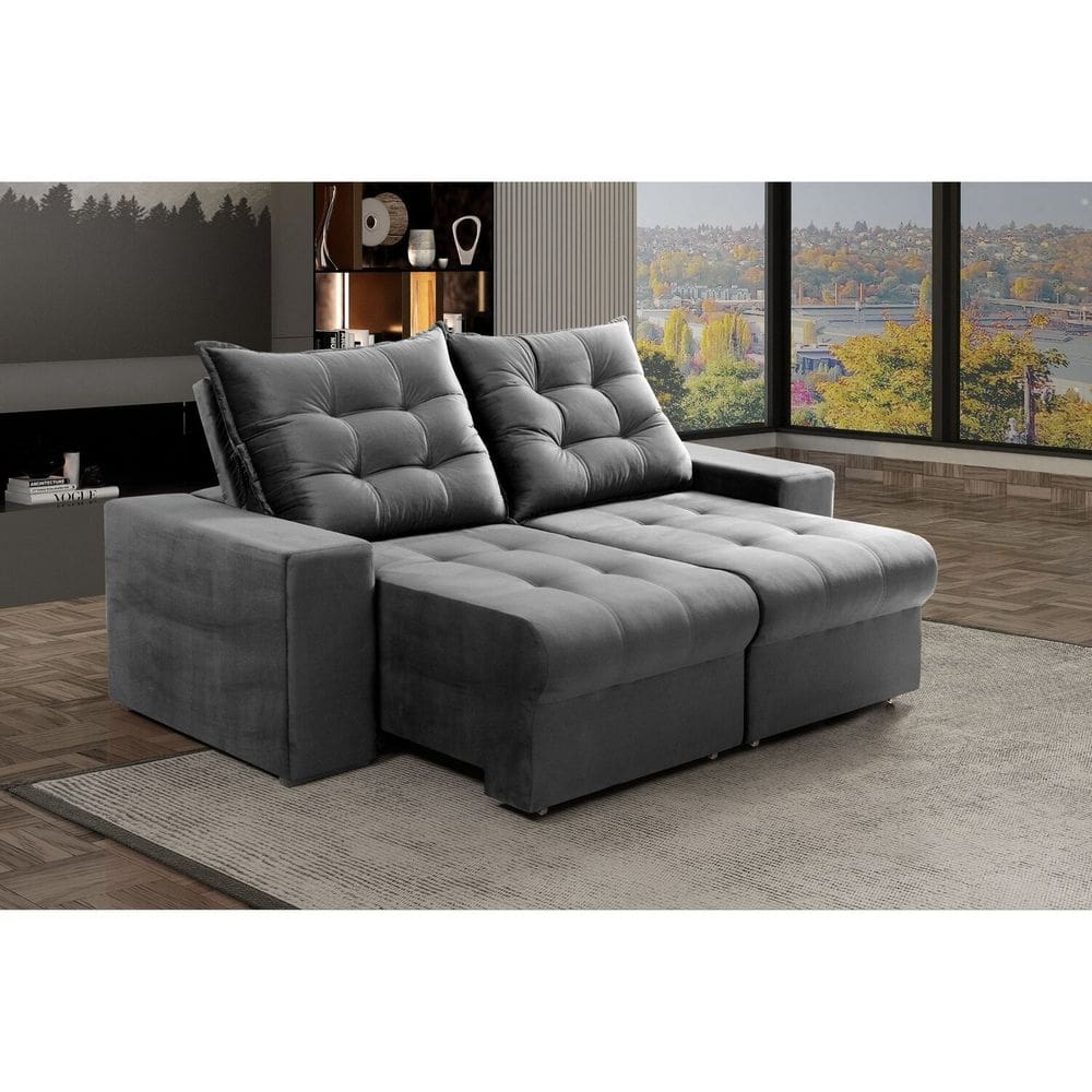 Sofá Retrátil e Reclinável 2 Lugares Pará Suede Cinza