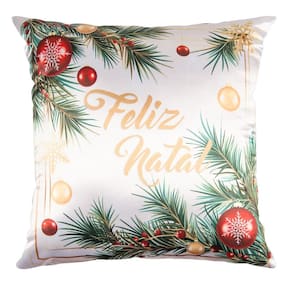 Capa Almofada Cetim Feliz Natal 43x43cm Verde/Vermelho